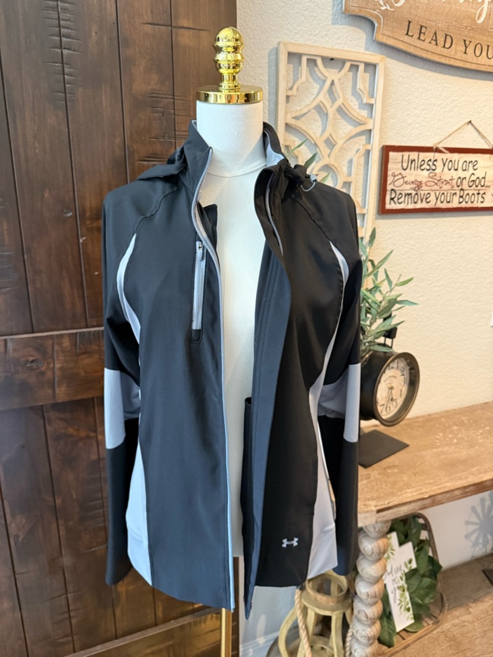 Under Armour Black and Gray Women's Full-Zip Hooded Utility Jacket